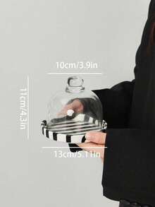 1pc Ceramic Striped Dessert Tray With Glass Lid. Can Be Used As A Cake Stand, Mini Tray, Serving Plate, And Pastry Dish. Ideal For Afternoon Tea, Also Suitable For Bedroom, Living Room, Hotel, And Camping. - Multicolor - View 10