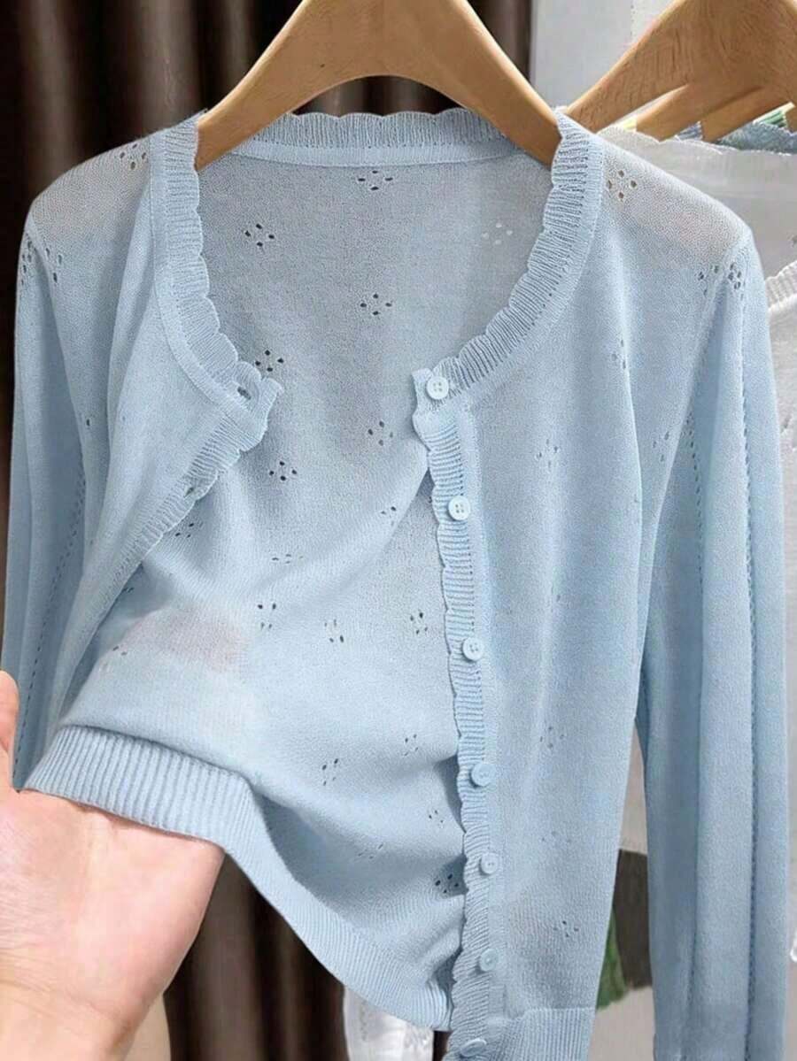 Cárdigan de punto ligero para mujer, de manga larga, informal y transpirable, para primavera/verano - Niebla azul - Ver 1
