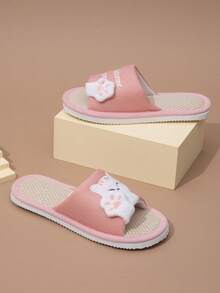Women's Open Toe Home Slippers, Embroidered Lucky Cat Fashion Cute Animal Slide Sandals, Lightweight And Comfortable - Pink - View 1