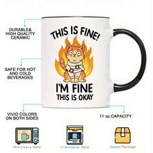 1pc Funny Firefighter Cat Mug - "This Is Fine I'm Fine" Sarcastic Coffee Cup With Flaming Firefighter Design, 11oz White Ceramic Cup With Black Handle & Rim, Humorous Gift For Adults, Office, Home, Or Birthday - Funny Desk Decor For Firefighters & Cat Lovers - Durable Ceramic Cup For Coffee, Tea, Hot Drinks - Playful Firefighter Cat Patterns, Unique Artistic Illustration, Perfect For Friends & Family, Multicolor Drinkware, Home Kitchenware, Highquality Print, Sturdy Construction, Im - Hồng - Xem 6