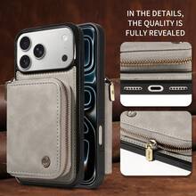 Wallet Zipper Card Holder Phone Case, RFID Blocking & Shockproof Protective Leather Cover With Stand Function, Compatible With IPhone 17Pro Max, 17Pro, 17Air, 17, 15, 16 ProMax, 14 Pro, 13, 12, 11, - Grey - View 3