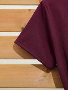 de verano para mujer de unicolor con cuello redondo sencillo y mangas cortas, para uso diario - Burdeos - Ver 3
