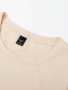 Camiseta de verano para hombre, de cuello redondo, de manga corta, con estampado de letra, casual y versátil - Caqui - Ver 6