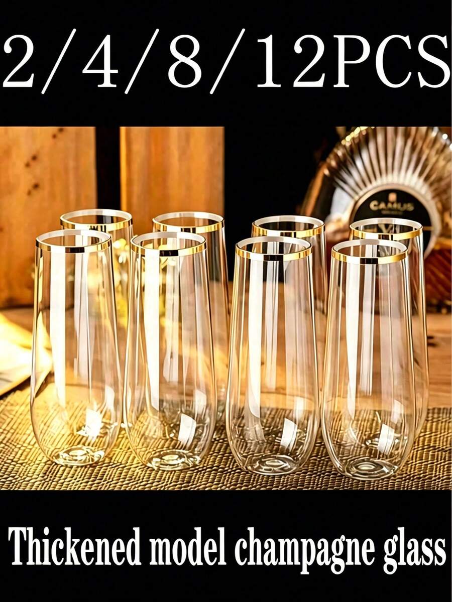 12/8/4/2个金色/透明塑料鸡尾酒杯，不易碎且经久耐用，适用于香槟、果汁、冰淇淋、奶昔、甜点等，适合婚礼、周年纪念日、情人节、生日、派对、圣诞节、酒吧、聚会等场合。