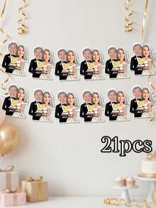 7/14/21pcs Customized Photo And Text 50th Anniversary Banner, Personalized Gold Anniversary Couple Photo Garland, Custom 50th Wedding Anniversary Party Bunting, Anniversary Celebration Decor, Perfect For Couples, Gold Anniversary Party Wall Decoration, Personalized Gift, Birthday Party Banner - Multicolor - View 8