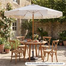 7Ft Patio Umbrella With Fringe, 2-Tier Outdoor Boho Umbrella With Tassels, Wood-Grain Aluminum Pole, Sun-Protective Canopy, 8 Ribs For Deck Backyard Poolside - Blue - View 9