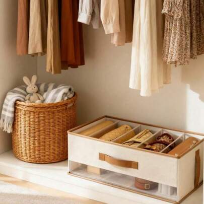A Multi-Compartment Storage Box That CanHold Handbags, Wallets, Crescent-ShapedBags And Other Small Bags, Making It AnIdeal Choice For Wardrobe Organization.Portable And Foldable, It Exudes A ClassicAnd Elegant Style! This Beige Storage Box IsSpecially Designed To Store Your BelovedHandbags