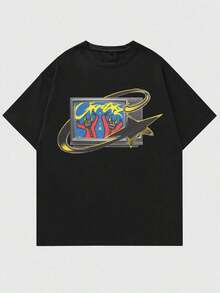 Camiseta Unisex Negra de Manga Corta 100% Algodón con Estampado Retro de TV y Gráfico Urbano, Estilo Y2K Streetwear, Cómoda y Transpirable para Uso Diario y Salidas Casuales - Negro - Ver 2