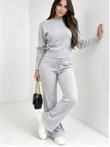 Knitted Set, Women's Long Sleeve Knitwear, Women's Fashion, Casual, Urban, Party, Nightclub, Comfortable - 淺灰色 - 查看 1