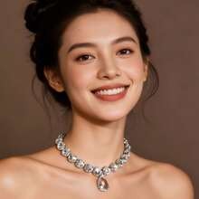 1入時尚玻璃項鍊女士配戴，誇張派對配件 - 銀色 - 查看 16