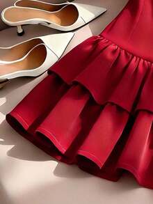 Vestido elegante sin mangas estilo francés, vestido con decoración de lazo rojo, adecuado para salidas diarias, citas, vacaciones - Rojo - Ver 5