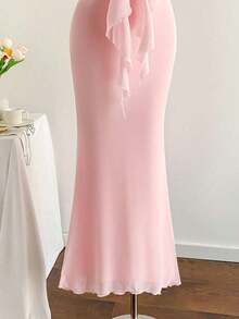 2026 Women's Romantic Gradient Mesh Knit Holiday Dress With Halter Neck, Bow And Decorative Metal Buckle, Mermaid Cut, Suitable For Parties, Dates, Afternoon Tea, Sexy And Elegant - 綠色 - 查看 3