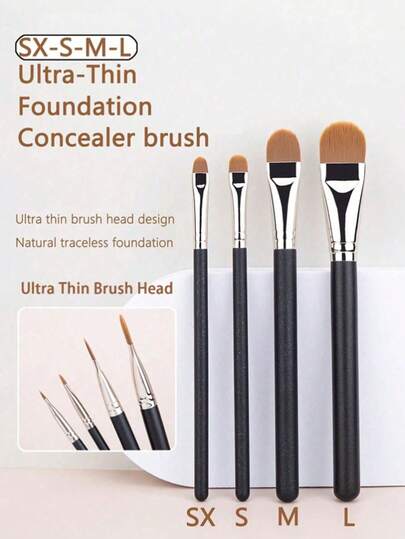 4-Piece Black Handle Makeup Brush Set, Oblique Flat Concealer, Eyeliner Brush, Soft Synthetic Brush, Suitable For Precise And Flawless Applications, Ideal For Daily And Professional Makeup