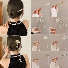 Pinza para el pelo de estilo chino elegante, palo para el pelo con borla, diseño Floral tradicional, accesorio de peinado, joyería para mujer, horquilla Hairneedl - 3 - Ver 2