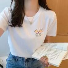 Camiseta blanca de verano para mujer, camiseta de manga corta para estudiante Ulzzang, camiseta holgada versátil de media manga, Top Harajuku BF de - M134-O - Ver 1