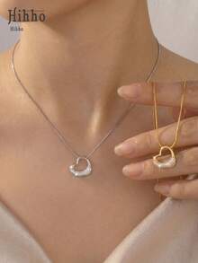 Hihho 1 pièce Collier pendentif cœur creux pour femmes, chaîne serpent élégante de luxe en ton or et argent, convient pour le trajet, les rendez-vous, les fêtes et plus d'occasions - Coeur creux - Voir 7