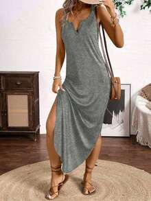 Vestido Maxi de Tirantes Finos con Rayas Verticales Multicolor para Mujer BDSHJKa - Verde Oliva - Ver 10