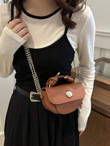 Mini Chain Flap Saddle Bag, Fashionable Business Casual Handbag For Women, Perfect For Office, Business And Work - Brown - View 3
