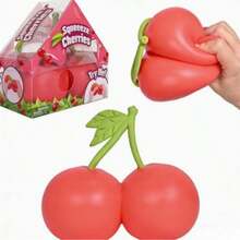 1pc Cherry Shaped Squeeze Toy, Soft Stretchable Squishy Stress Relief Fidget Toy For Teens & Adults - Multicolor - View 2