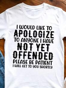 Plus Size Women's T-Shirt With The Print "I Want To Apologize To Everyone I Haven't Offended Yet" - A Loose-Fitting Crew Neck T-Shirt With A Touch Of Humor And Satire, Suitable For Spring And Summer, For Everyday Casual Wear. - 白色 - 查看 1