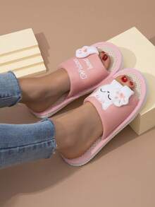Women's Open Toe Home Slippers, Embroidered Lucky Cat Fashion Cute Animal Slide Sandals, Lightweight And Comfortable - Pink - View 5