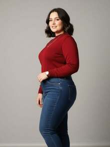 Vivi Women's Plus Size Wool Sweater For Cold Weather, Basic Knit, Long Sleeve - 亮橙色 - 查看 2