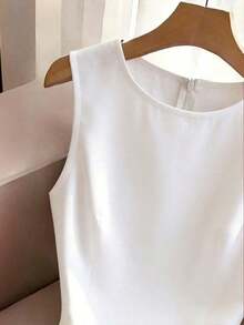 Vestido elegante sin mangas estilo francés, vestido mini con decoración de lazo rojo, adecuado para salidas diarias, citas, vacaciones - Blanco - Ver 6