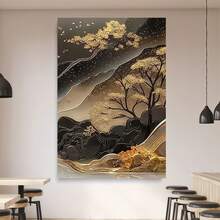 Enmarcado Póster y materiales impresos 2D planos, 1 unidad, pintura sobre lienzo con marco, paisaje en blanco y negro y dorado,  para el hogar, oficina, bar, cafetería, aula, dormitorio, baño, regalo navideño, Día del Padre, Día de la Independencia, ceremonia de graduación, Día de los Caídos - Enmarcado - Ver 4