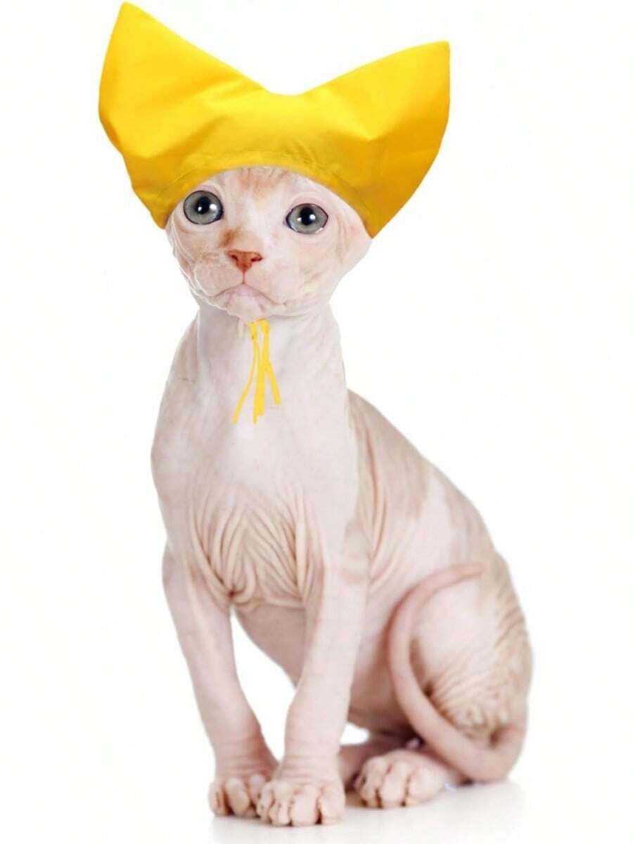 Gorro de ducha para mascotas - Gorro de ducha impermeable para gatos Sphynx, reutilizable, con protección auditiva y correa ajustable, para gatos domésticos, perros pequeños y cachorros, acces - Amarillo - Ver 1