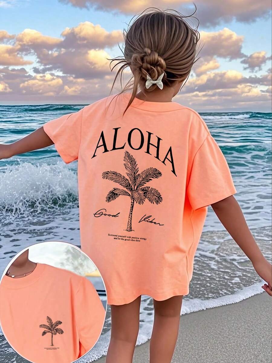 1pc Girls' Casual Colorful Graphic Print Round Neck Short Sleeve T-Shirt, Summer Student Youth Apparel - Vibrant Fashion Graphic Tee Inspires Imagination And Self-Expression