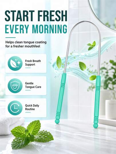 1pc Tongue Scraper, Stainless Steel Tongue Cleaner, Fresh Breath Oral Care, Adult Metal Tongue Coating Cleaning Tool