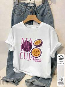 GiftPassionfruit Camiseta de Verano para Mujer con Estampado de Maracuyá, Moda Casual, 100% Algodón, Manga Corta, Camiseta con Diseño Gráfico, Tela Suave, Ropa de Algodón, Camiseta para Exteriores, Estampado, Camiseta de Verano, Camiseta para Mujer, Blusa de Verano, Atuendo para Vacaciones, Estilo de Viaje, Estilo Playero, Ropa Minimalista para Resort, Suave - Blanco 3 - Ver 6
