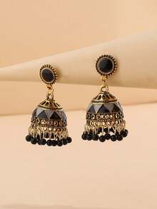1 Đôi bông tai hình giọt dầu loang màu ombre - màu đen - Xem 2