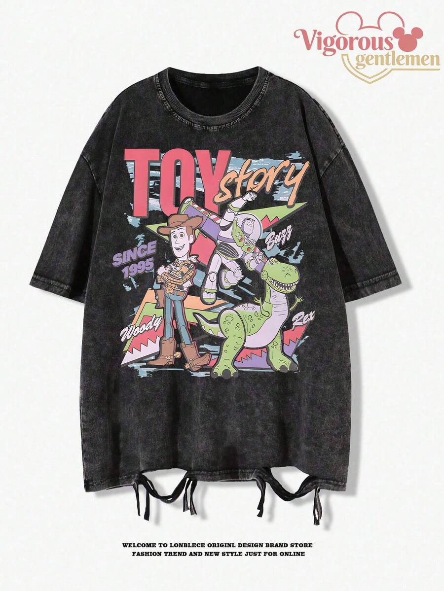 Disney Toy Story "Since 1995" Woody & Buzz Vintage Washed Graphic T-Shirt - 黑色 - 查看 1