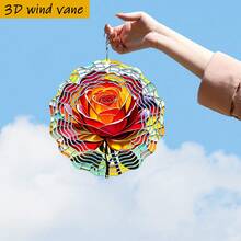 1个3D彩色玻璃旋转展示架，饰有盛开的红黄玫瑰，尺寸为25.5厘米/10英寸*25.5厘米/10英寸，带旋转挂钩，可360° DIY创意旋转装饰，风车造型，安装简便，适合作为圣诞节、万圣节和其他节日礼物（不含吊坠），款式随机。 - A - 查看 4