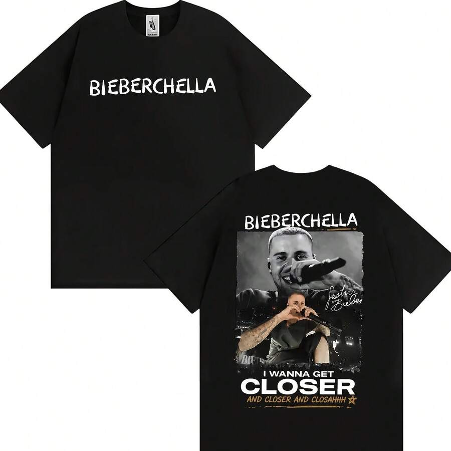 Justin Biebers Live DAISIES 2026 Tour T-Shirt Bieberchella Coachella Concert T Shirts Men Women Fashi - 黑色 - 查看 1