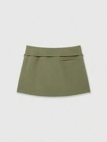 Falda pantalón negra de unicolor minimalista para uso casual, oficina y viajes, con hebilla y cinturón, para verano - verde musgo - Ver 2