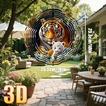 1件3D“老虎优雅地栖息在洞穴中”旋转悬挂装饰品，10英寸*10英寸，创意风铃，适用于春夏庭院或花园（不含吊坠），款式随机。 - A - 查看 4