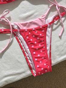 Bikini de mujer con estampado de lunares y rayas retro, casual y elegante para vacaciones, festivales de música, carreras de caballos, Kentucky Derby - Rosa Fucsia - Ver 6