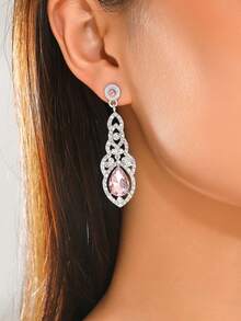 1 par de elegantes pendientes de boda con cristales de gota de agua - Rosa Pálido - Ver 4