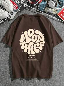AnChiStreetwear - 大码男士时尚休闲印花宽松短袖T恤 - 咖啡棕 - 查看 3
