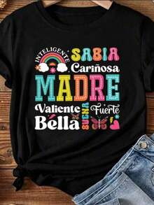 Camiseta para mamá con estampado: "Smart Intelligent Cute Brave Beautiful Kind And Strong Mom" (Inteligente, linda, valiente, hermosa, amable y fuerte).Camiseta de mamá, ideal para el Día de la Madre.Ropa y regalo para mujer. - Negro - Ver 6