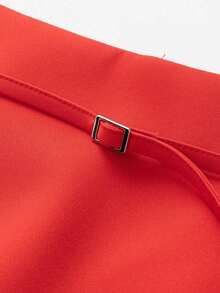 Falda pantalón negra de unicolor minimalista para uso casual, oficina y viajes, con hebilla y cinturón, para verano - Rojo - Ver 3