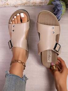 Dép lê nữ 2026, đa năng, đế bằng, hở ngón, sandal một quai, thời trang thường ngày cho kỳ nghỉ biển. - Màu be - Xem 2
