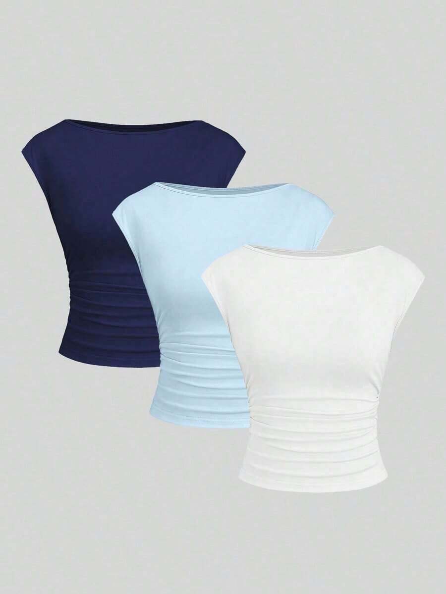 Set de 3 piezas de top/camiseta ajustada con espalda descubierta, transpirable y que absorbe la humedad para mujeres - Multicolor 6 - Ver 1