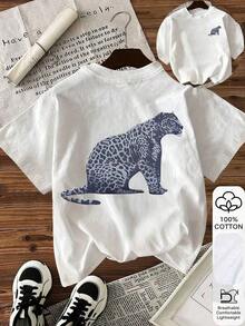 Women's Casual Short-Sleeved Round Neck T-Shirt With Leopard Print, For Summer - 白色 4 - 查看 7