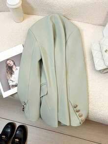 Blazer casual de unicolor para mujer, primavera - verde pálido - Ver 2