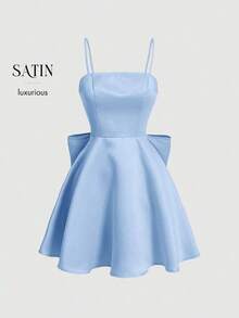 Vestido de tirantes elegante de unicolor y simple para uso diario de mujer - Azul - Ver 6