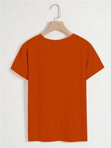de mujer de manga corta con cuello redondo, estampado floral 3D, versátil y casual - Naranja - Ver 2