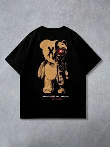 Manfinity Roughcore Hombres Camiseta con estampado de oso y letra - Negro - Ver 6